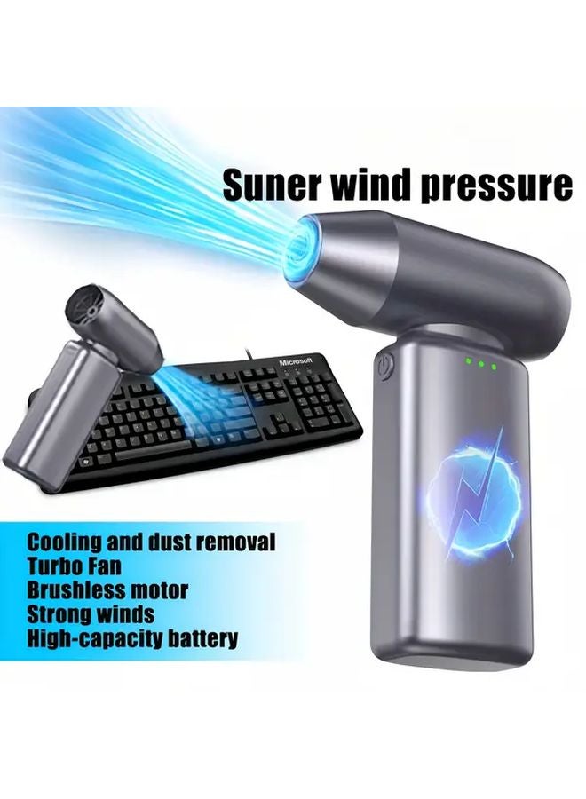 مروحة توربو محمولة يدوية رمادية عالية السرعة 150000 دورة في الدقيقة بشحن USB ومحرك عديم الفرشاة مع عدة أوضاع - Image 2